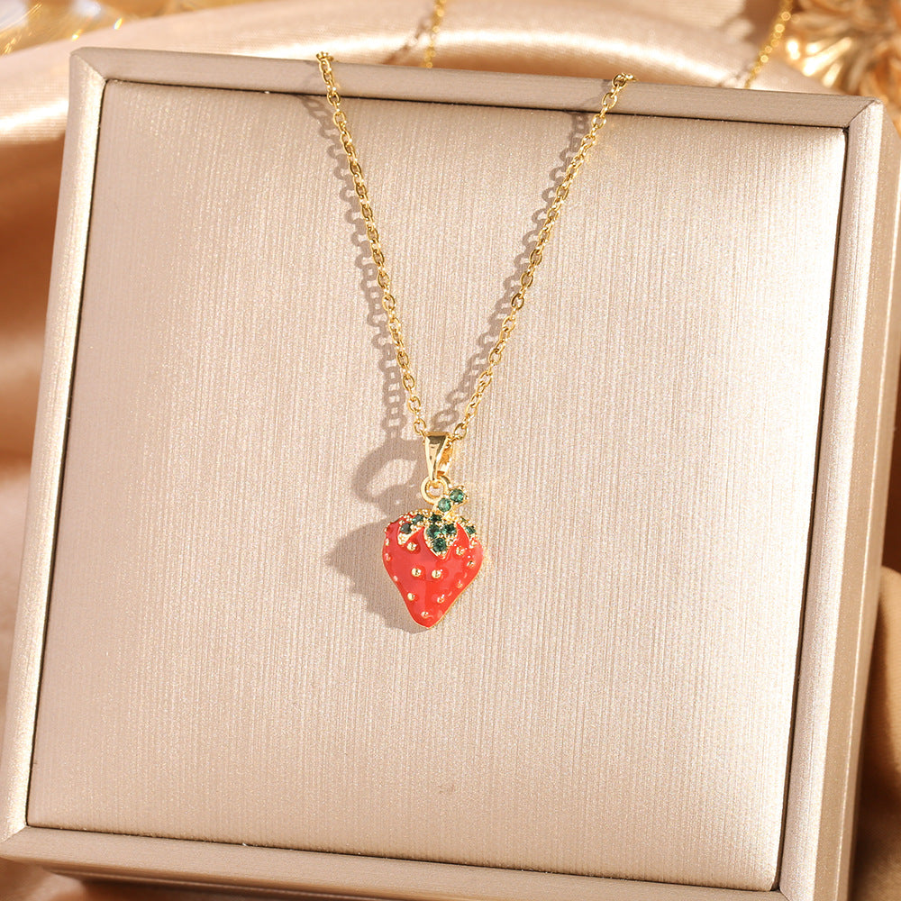 Sweet Cherry Pendant Necklace Collection (Gold Tone Delicate Chokers)