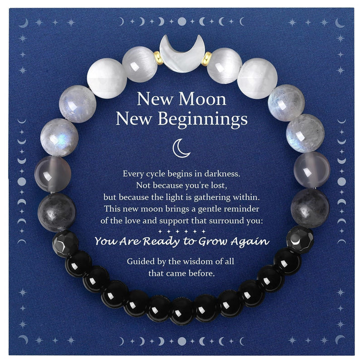 Natural Crystal Braided Cord Bracelet (Two Styles: New Mom / Moon Phases)