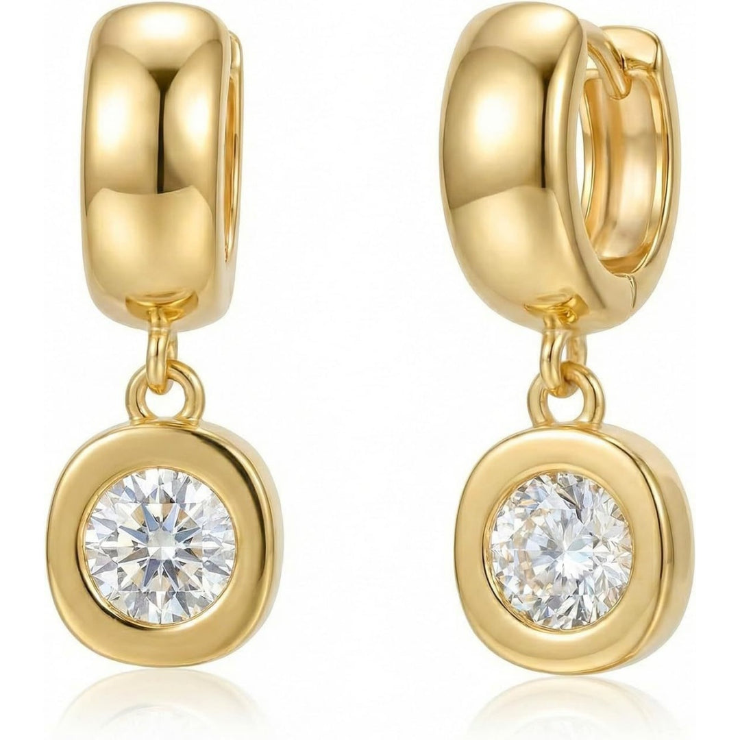 S925 Silver Bezel Set Round & Pear Diamond Huggie Earrings, Polished Hoop Removable Charm Drop Earrings