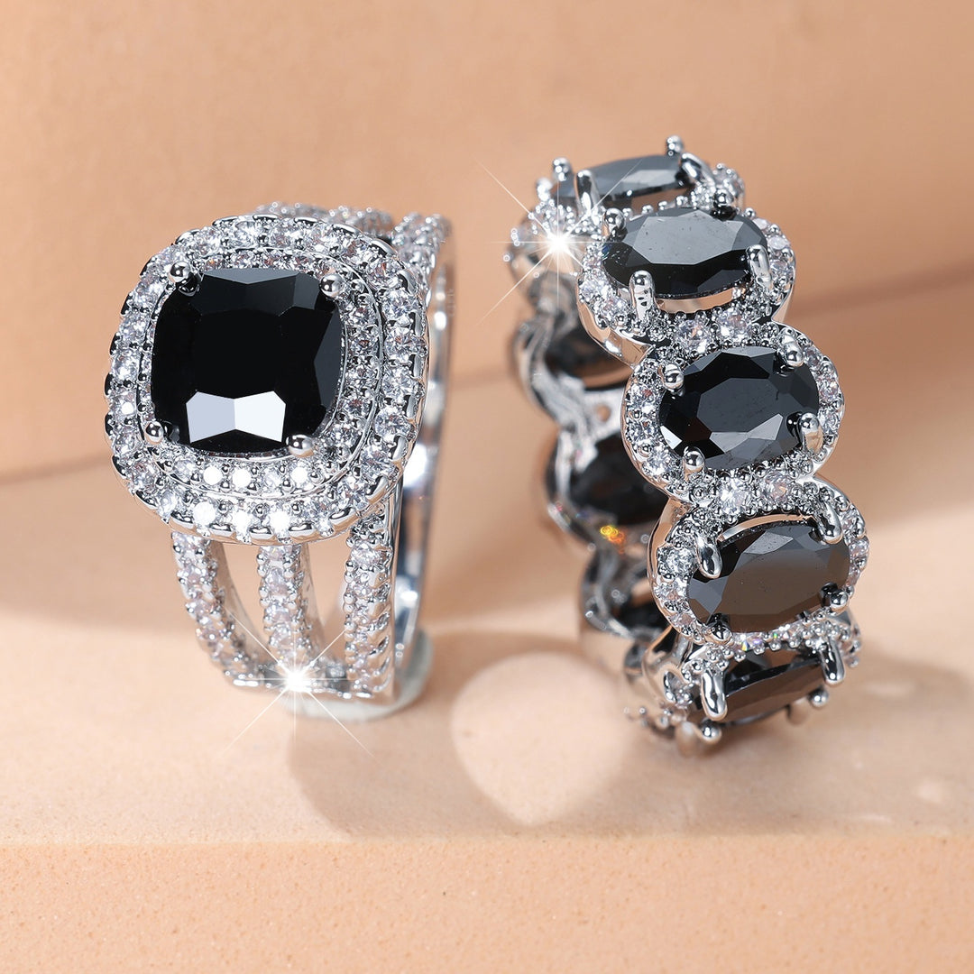 Luxury Two‑Piece Halo Ring Set, S925 Silver Multi‑Color Center Stone Women’s Engagement Ring Set in Gold & Silver Tone