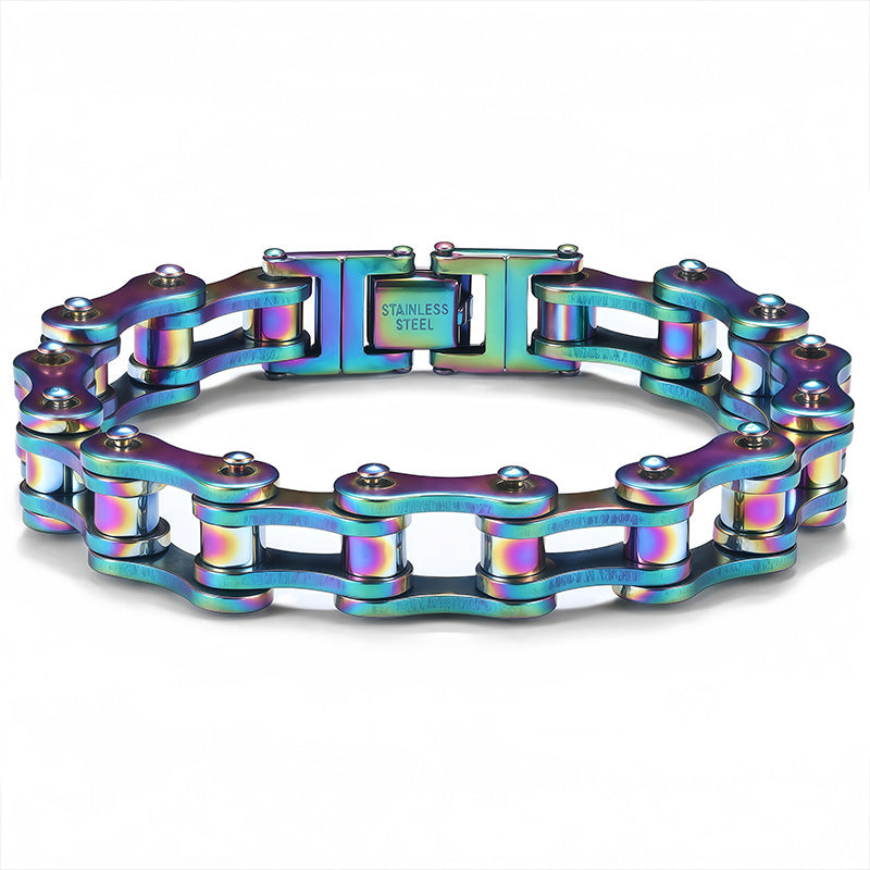 Motorcycle Chain Stainless Steel Bracelet (Men's Edgy Punk Style Titanium Steel Band)