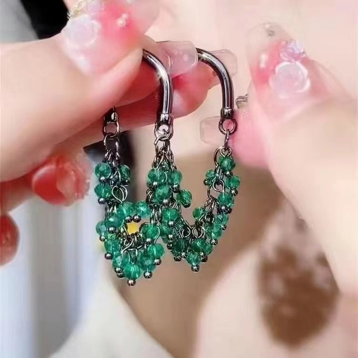Multi-color Crystal Beaded Tassel Hoop Earrings