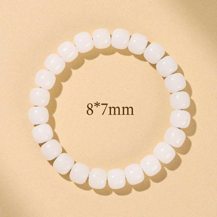 White Jade Old Barrel Bead Bracelet (Warm Elegant Playable Jewelry)