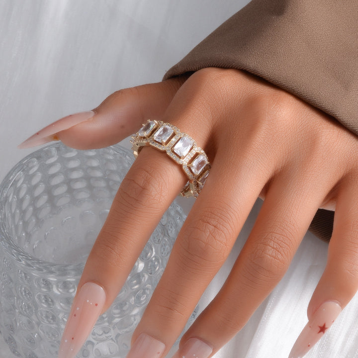 Baguette‑Cut Halo Eternity Band Ring, Two‑Tone Options