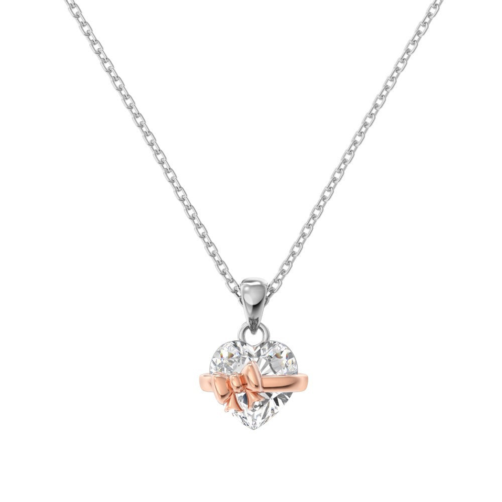 Heart Diamond Bow Jewelry Set (Earrings, Necklace, Ring Delicate Luxury Accessories)