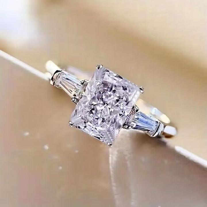 Radiant‑Cut Centre Stone With Tapered‑Baguette Accents Ring For Women, 5‑Color Options