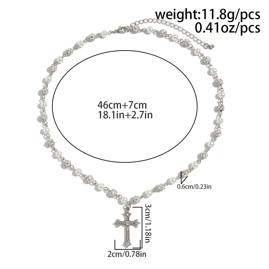 Pearl & Diamond Cross Pendant Necklace (Y2K Edgy Choker)