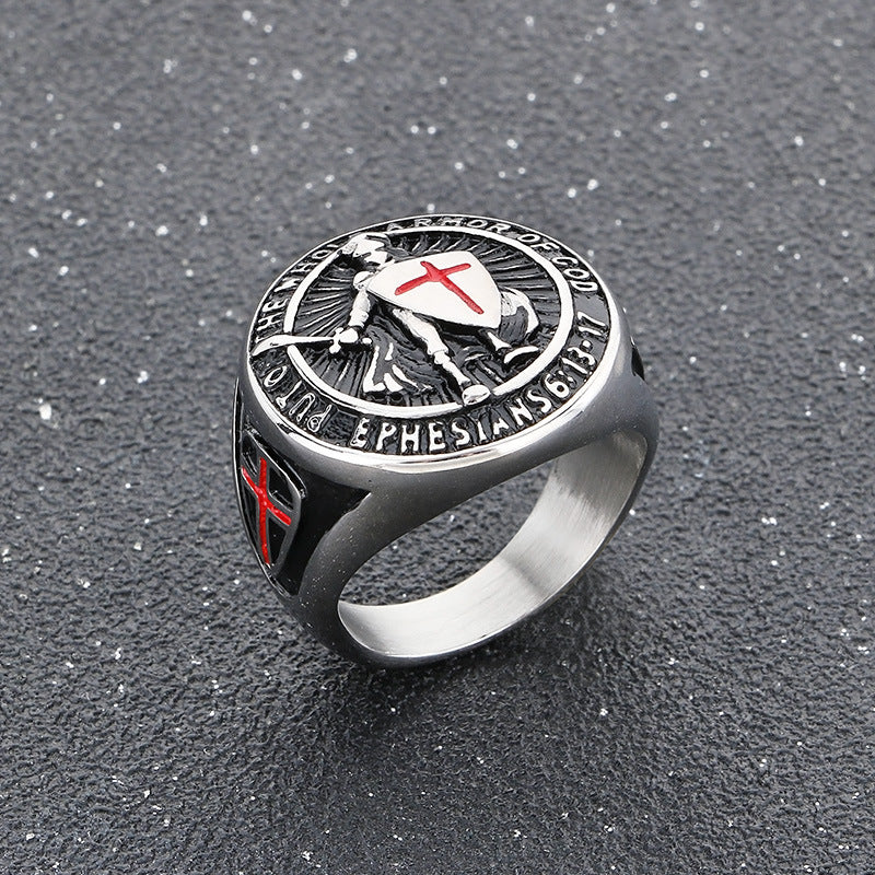 Full Armor of God Knight Cross Men's Signet Ring, 3‑Color Options