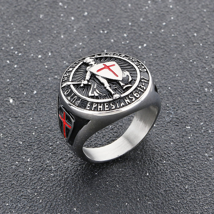 Full Armor of God Knight Cross Men's Signet Ring, 3‑Color Options