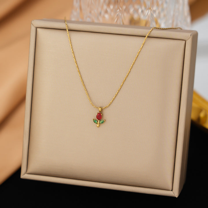 Mini Tulip Flower Pendant Necklace, Multiple‑Color Options