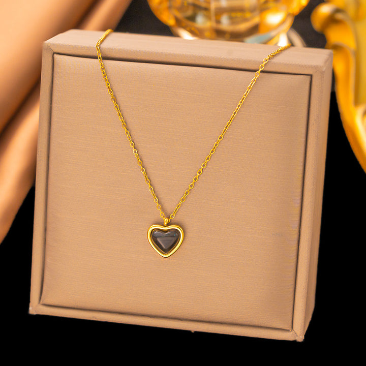 Sweet Heart Cat's Eye Jewelry Two-Piece Set, Gold-Plated Necklace & Stud Earrings Luxury Women Daily Accessory