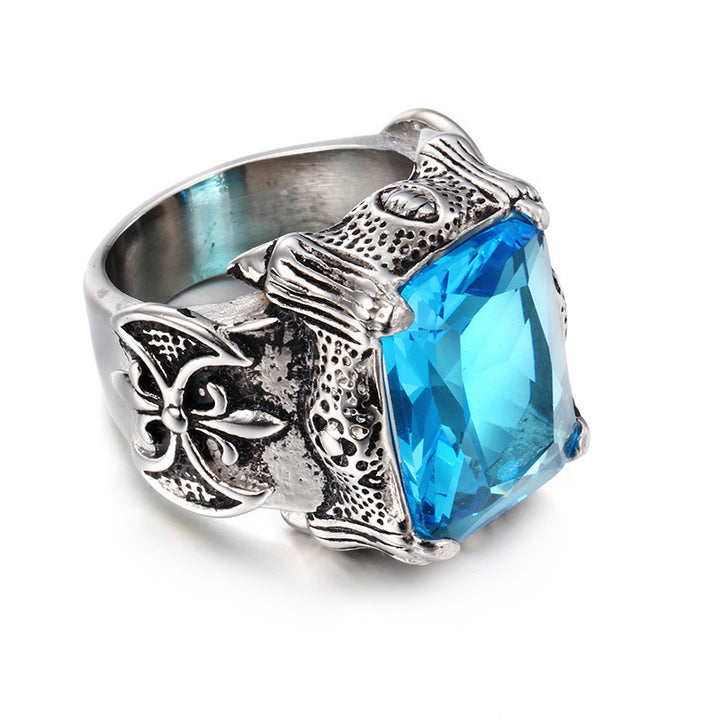 Vintage Embossed Square Stone Ring (Men's Dark Luxury Style)