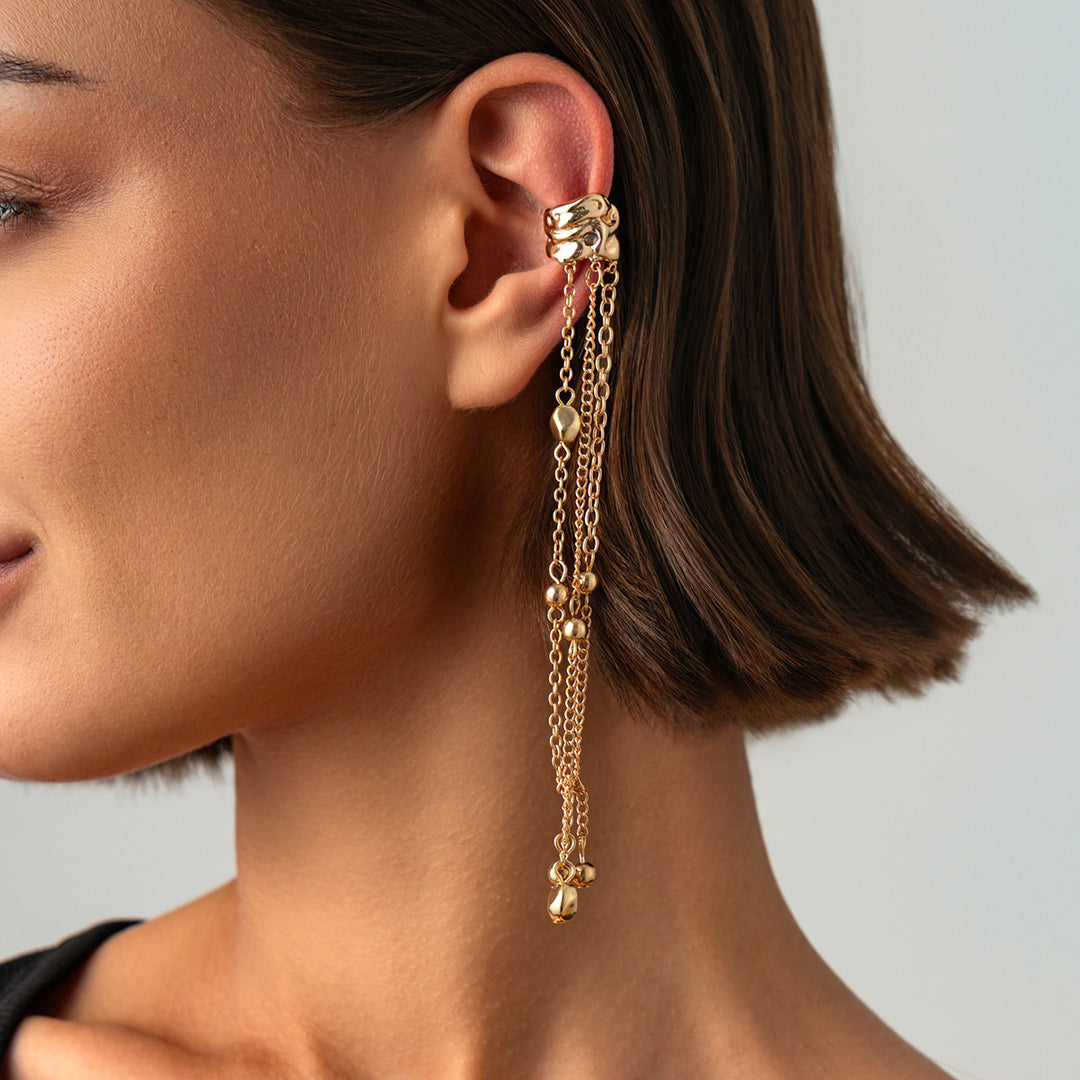 Multi-Style Long Tassel Non-Pierced Ear Cuffs, Various Chain Star & Bead Dangle Minimal Ear Clips in Gold & Silver