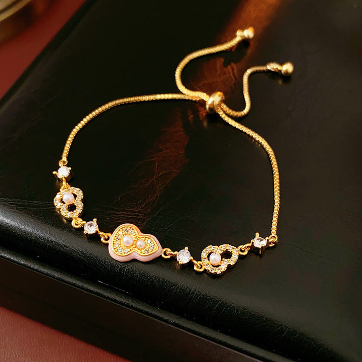 New Chinese Style Red Enamel Gourd & Clover S925 Silver Bracelet, Pearl & Diamond Adjustable Slider Bracelet for Women