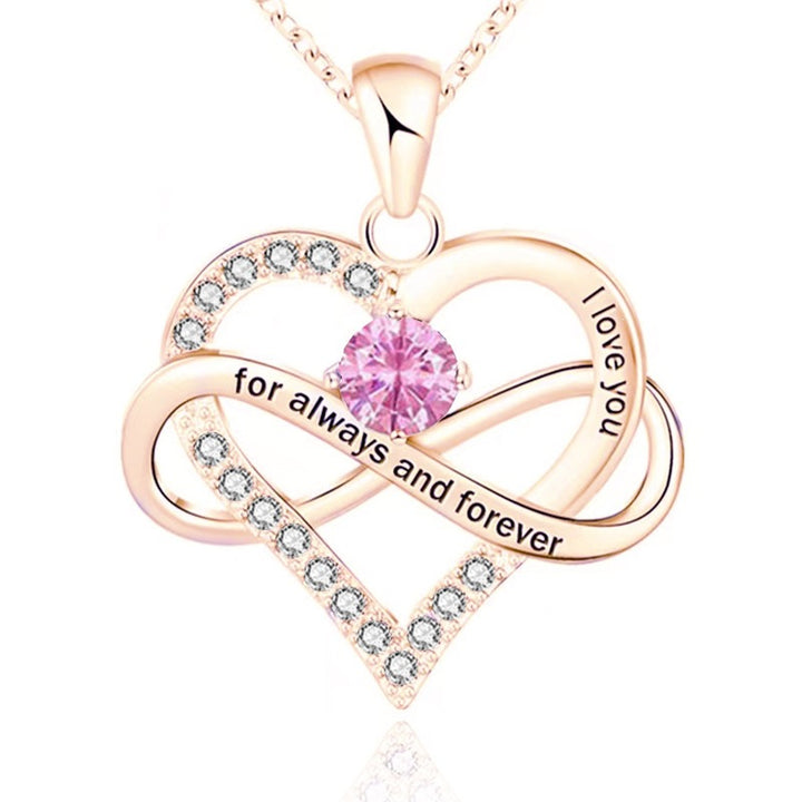 Infinity Intertwined Heart Engraved Birthstone Necklace, Eternal Love Heart Pendant Clavicle Chain with Birthstone