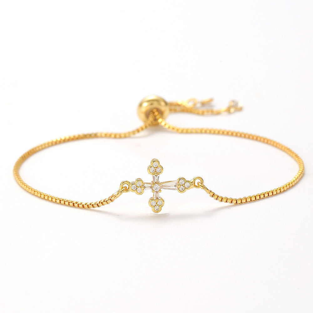 Openwork cross zircon micro-pave bracelet, waterproof and hypoallergenic jewelry for women.