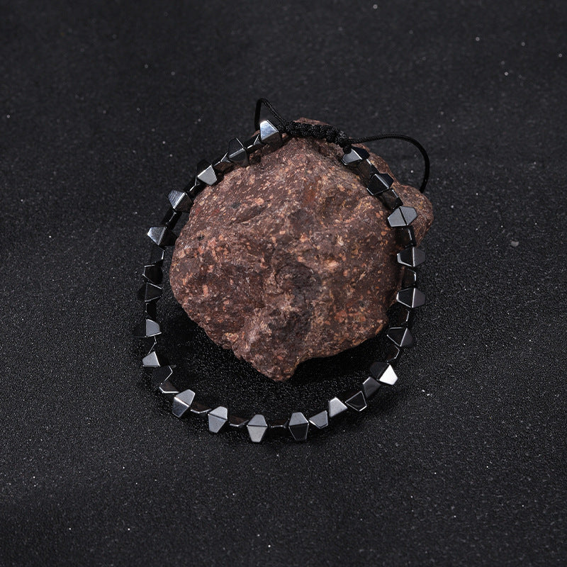 Black Obsidian Geometric Arrow Braided Bracelet with Adjustable Magnetic Beads