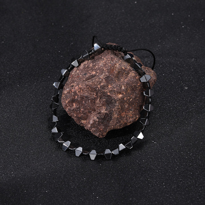 Black Obsidian Geometric Arrow Braided Bracelet with Adjustable Magnetic Beads