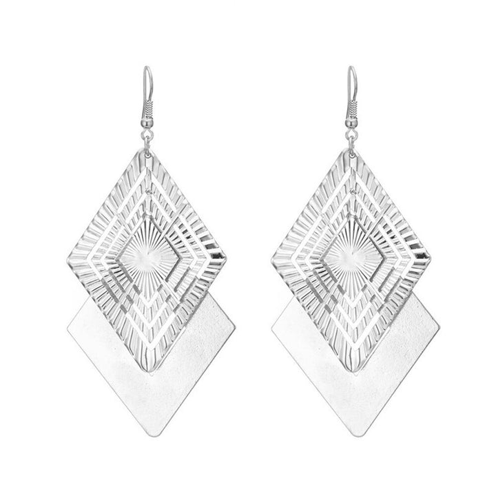 Double Layer Diamond Geometric Engraved Drop Earrings