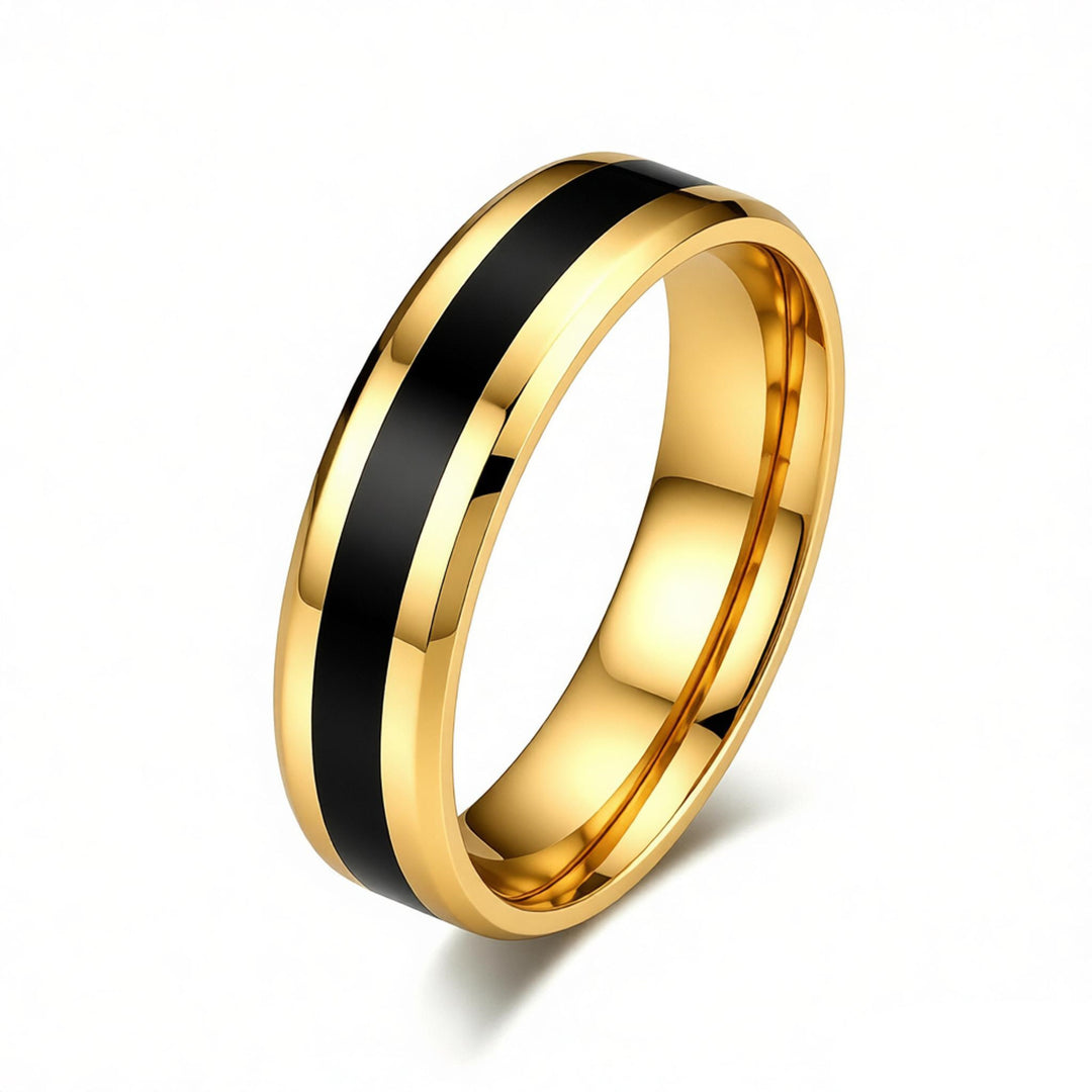 S925 Silver Black Inlay Groove Band Ring, Minimalist Business Unisex Ring, Silver & Gold Tone Available