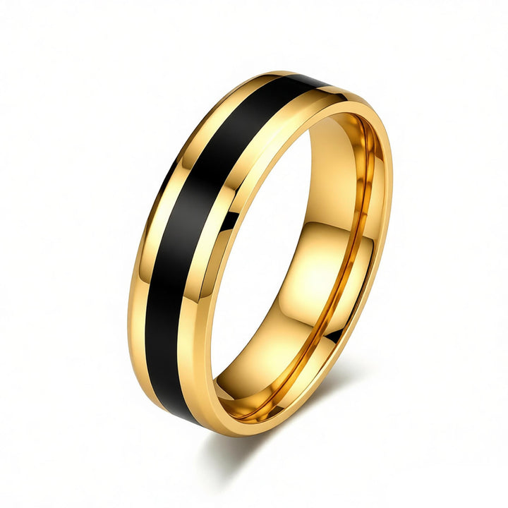 S925 Silver Black Inlay Groove Band Ring, Minimalist Business Unisex Ring, Silver & Gold Tone Available