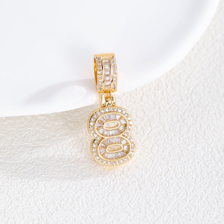 Iced-Out Number Pendant Necklace (Gold Tone Hip-Hop Style Twisted Chain)