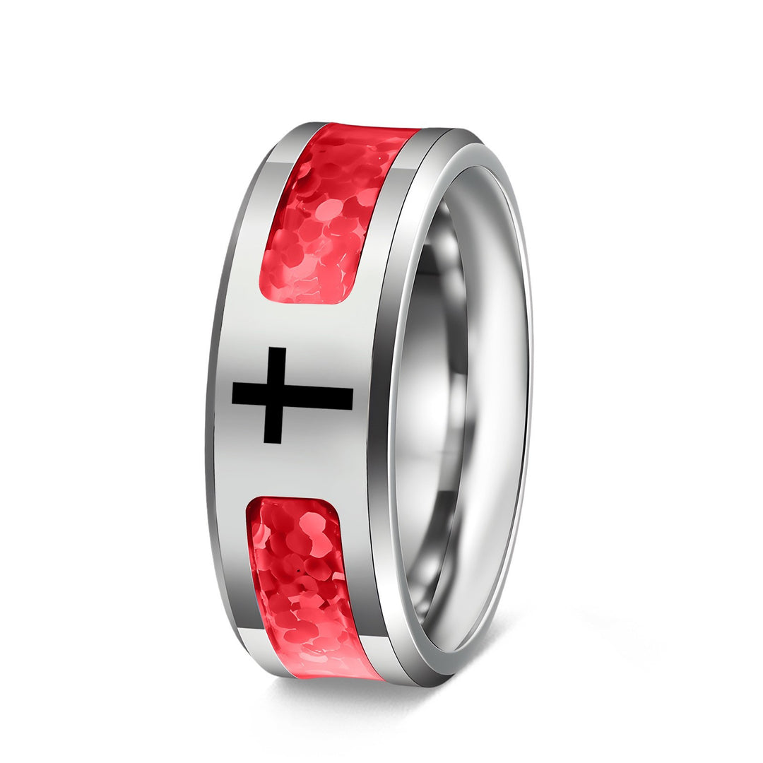 Multi‑Color Inlaid Cross Wide Band Men's Ring, Multiple Styles Available