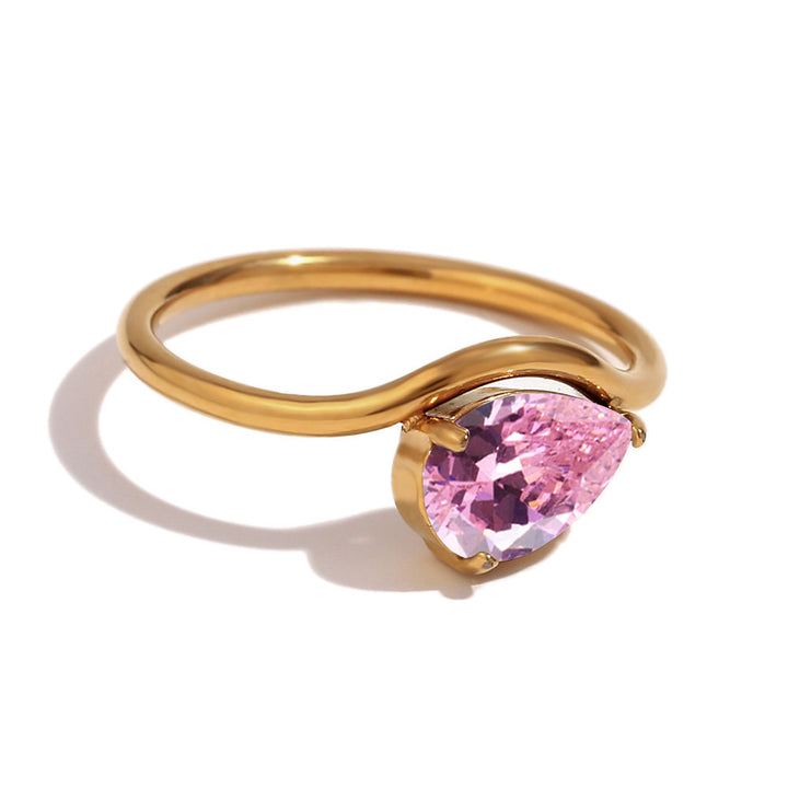 12 Birthstone Teardrop Ring (Gold-Tone Delicate Personalized Women's Band)