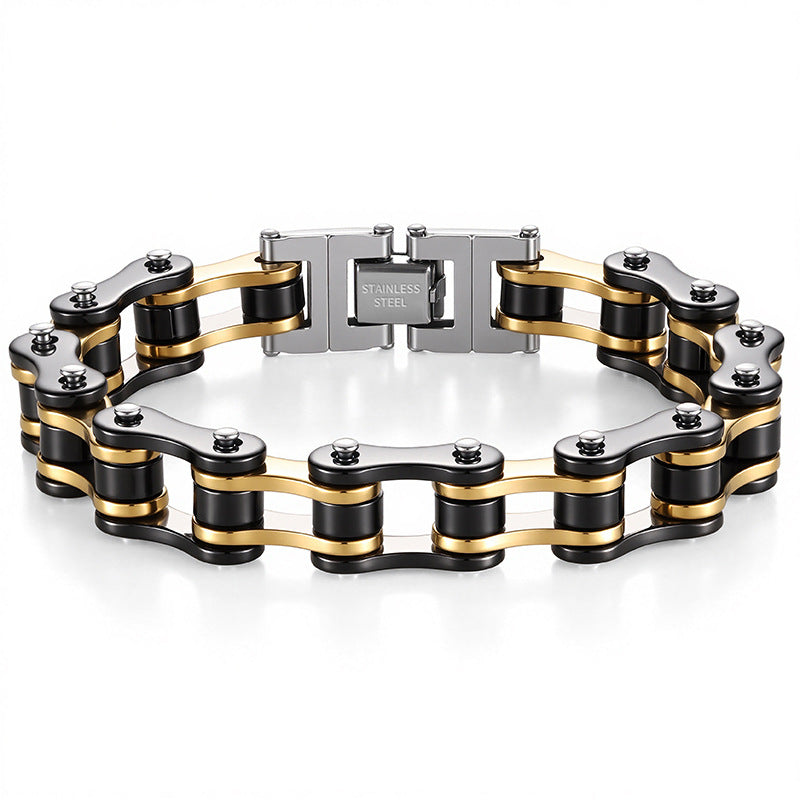 Motorcycle Chain Stainless Steel Bracelet (Men's Edgy Punk Style Titanium Steel Band)
