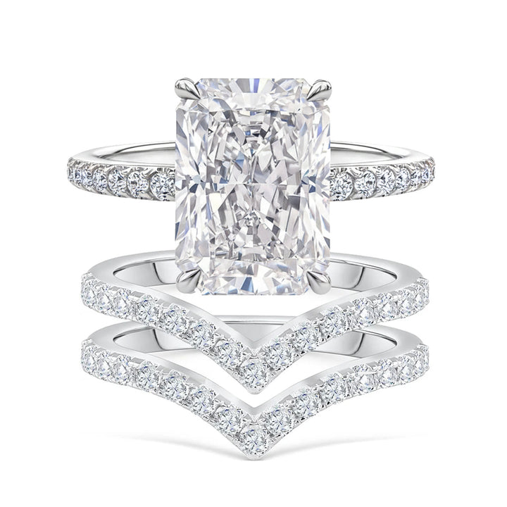 Ice Flower Cut & V-Shaped Pavé Wedding Ring Set (Luxury Classic Couple Bands)