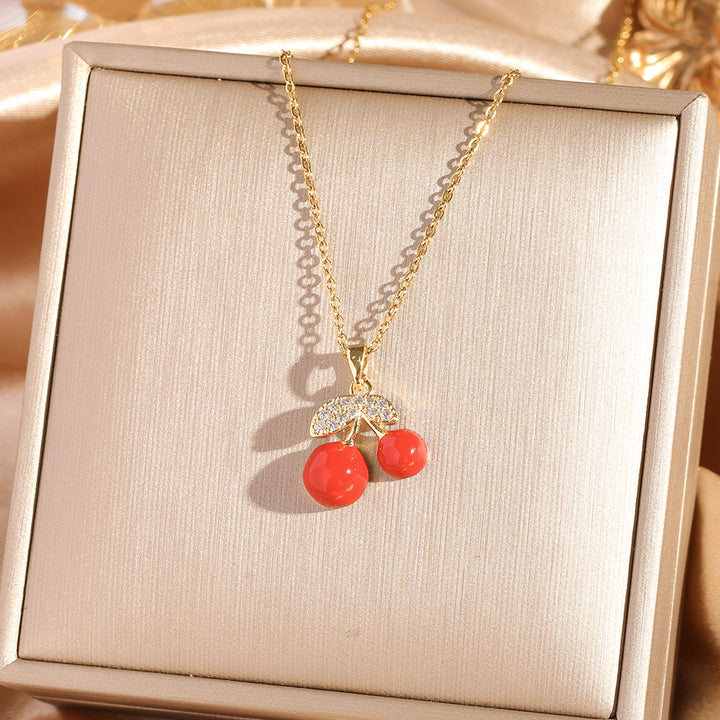 Sweet Cherry Pendant Necklace Collection (Gold Tone Delicate Chokers)