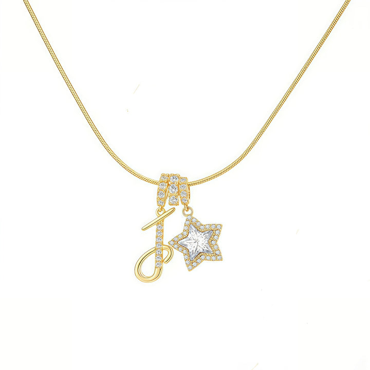 Script Initial Pave Star Dual Charm Snake Chain Necklace, Gold & Silver Custom Letter Choker