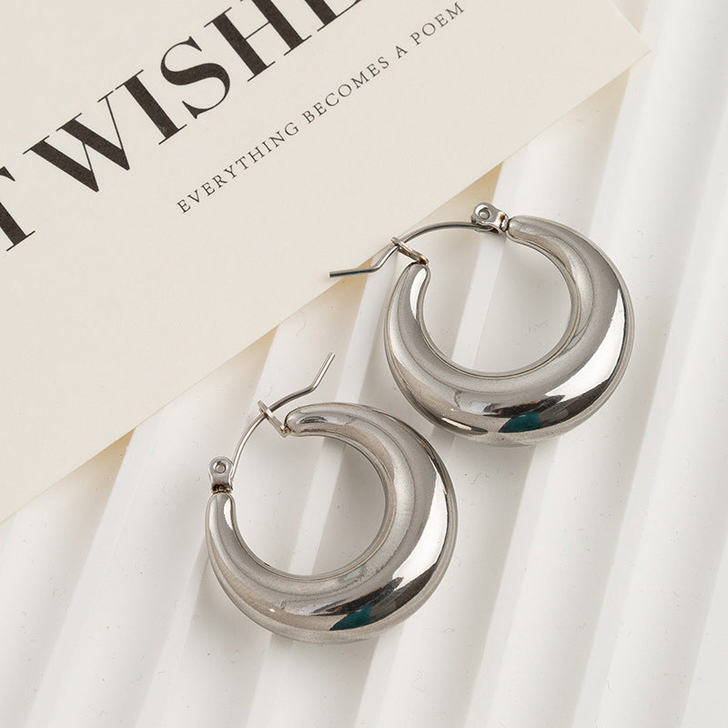 Metal C-Shaped Thick Hoop Earrings (2 Colors Minimalist Luxury Statement Hoops)