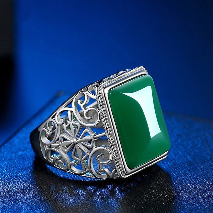 S925 Silver Black Onyx Openwork Carved Men's Ring (Vintage Luxury Gentleman's Band)