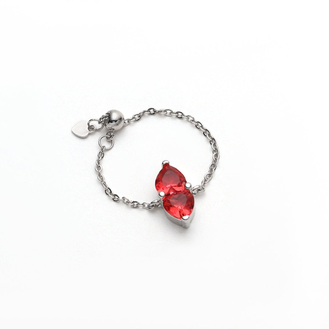 Two Hearts Joined Diamond Adjustable Chain Ring (Multi-Color Delicate Statement Band)