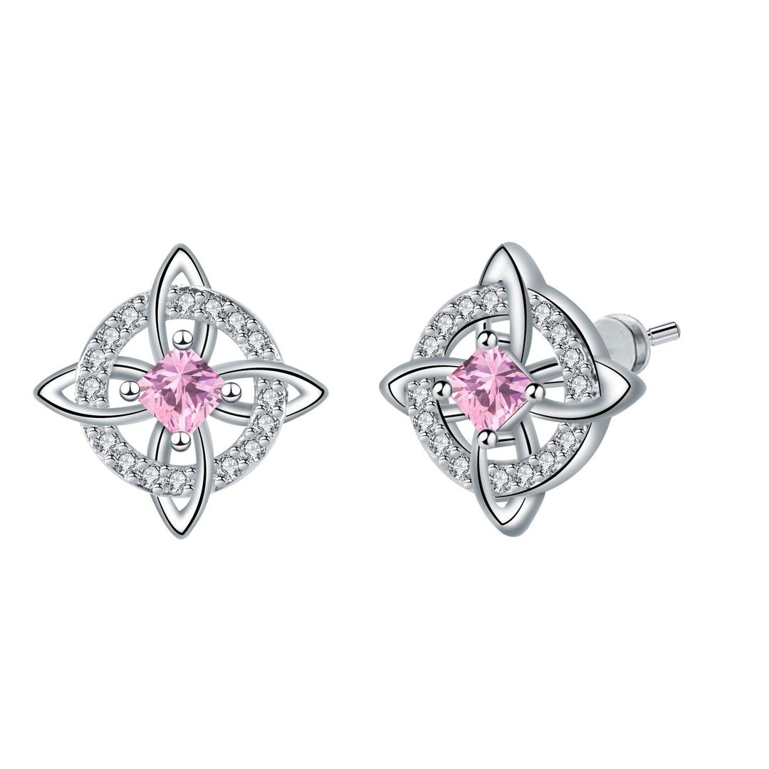 Witch's Knot Birthstone Stud Earrings (12 Colors Silver Tone Jewelry)
