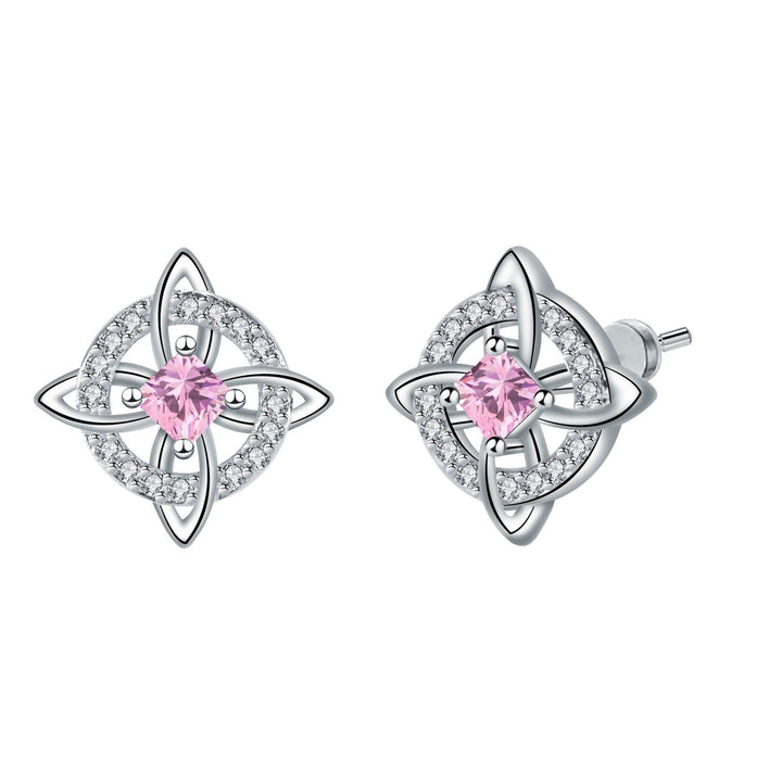 Witch's Knot Birthstone Stud Earrings (12 Colors Silver Tone Jewelry)