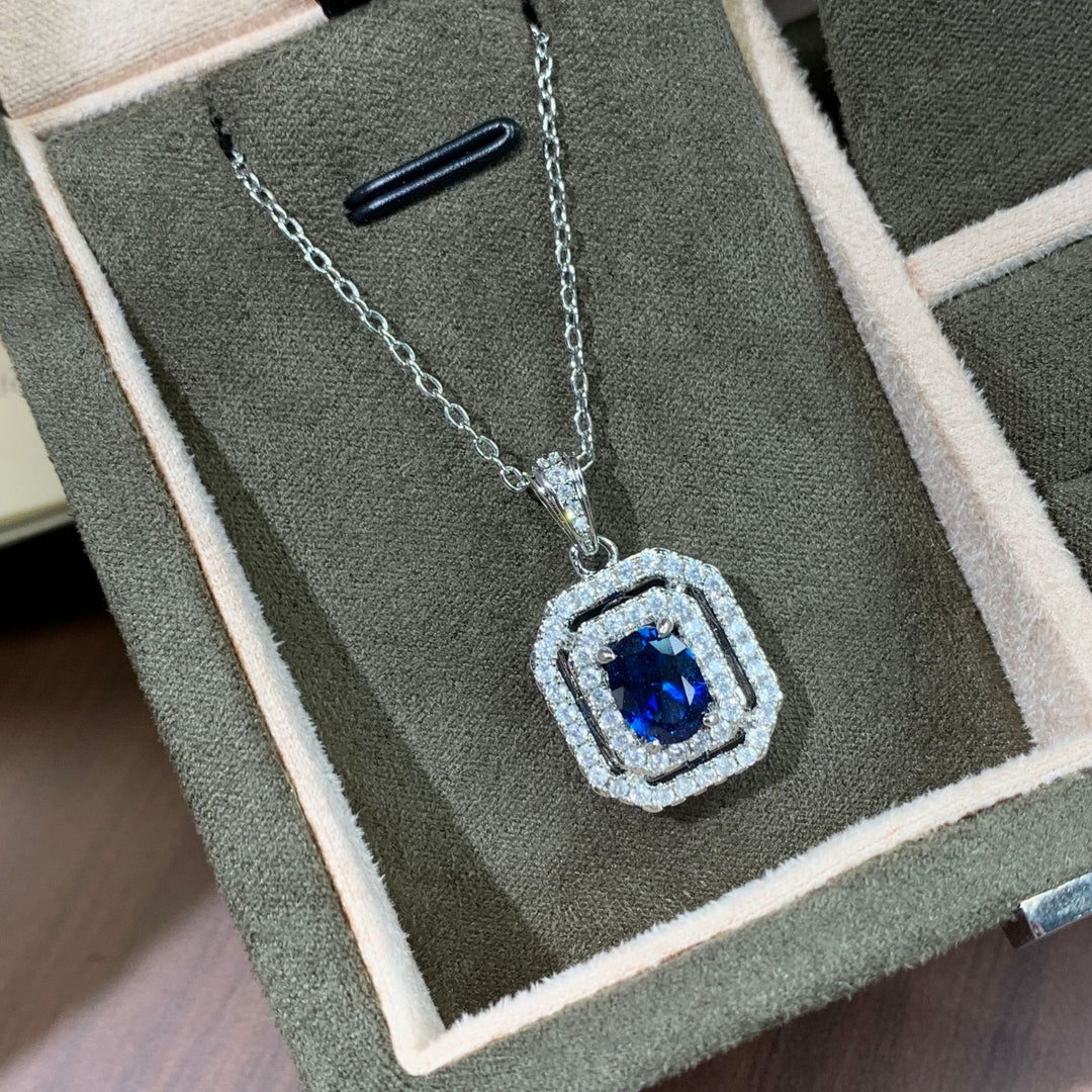 Octagonal Double Halo Gemstone Necklace