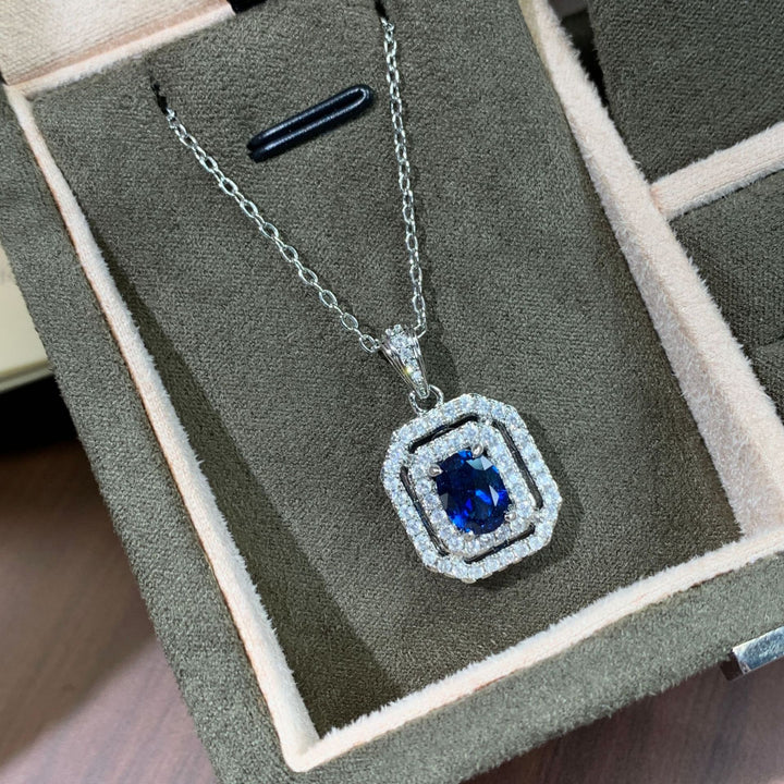 Octagonal Double Halo Gemstone Necklace