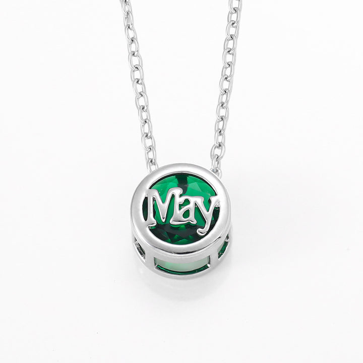 12‑Month Birthstone Round Letter Pendant Necklace, Multi‑Color Options