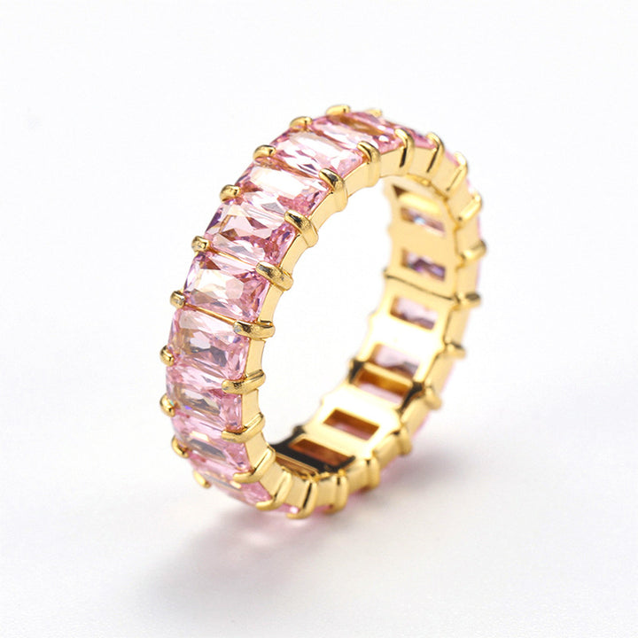 Multi-Color Baguette Diamond Full Eternity S925 Silver Ring