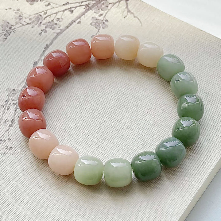 Multi-Color Gradient Bodhi Root Barrel Bead Bracelet (Worry Relief Meditation Mala)