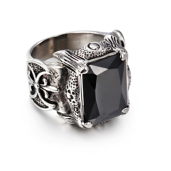 Vintage Embossed Square Stone Ring (Men's Dark Luxury Style)