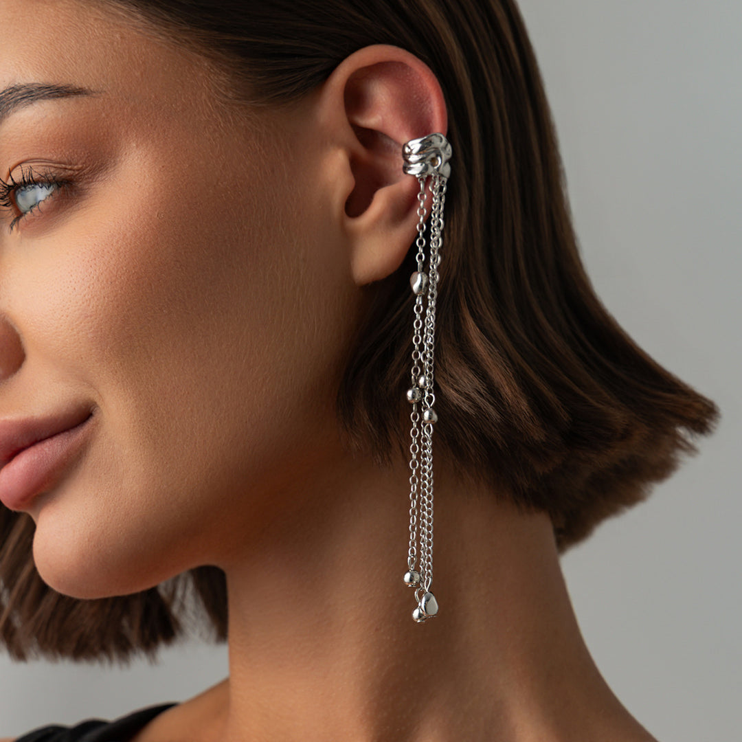Multi-Style Long Tassel Non-Pierced Ear Cuffs, Various Chain Star & Bead Dangle Minimal Ear Clips in Gold & Silver