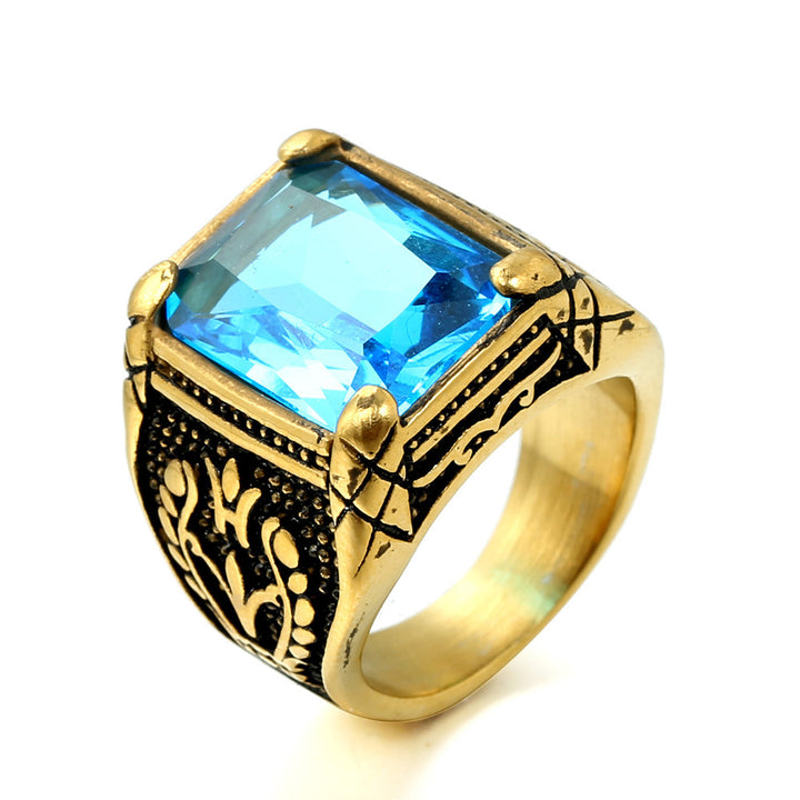 Punk Retro Gem Tulip Titanium Steel Men's Ring (Multi-Color Inlaid Style)