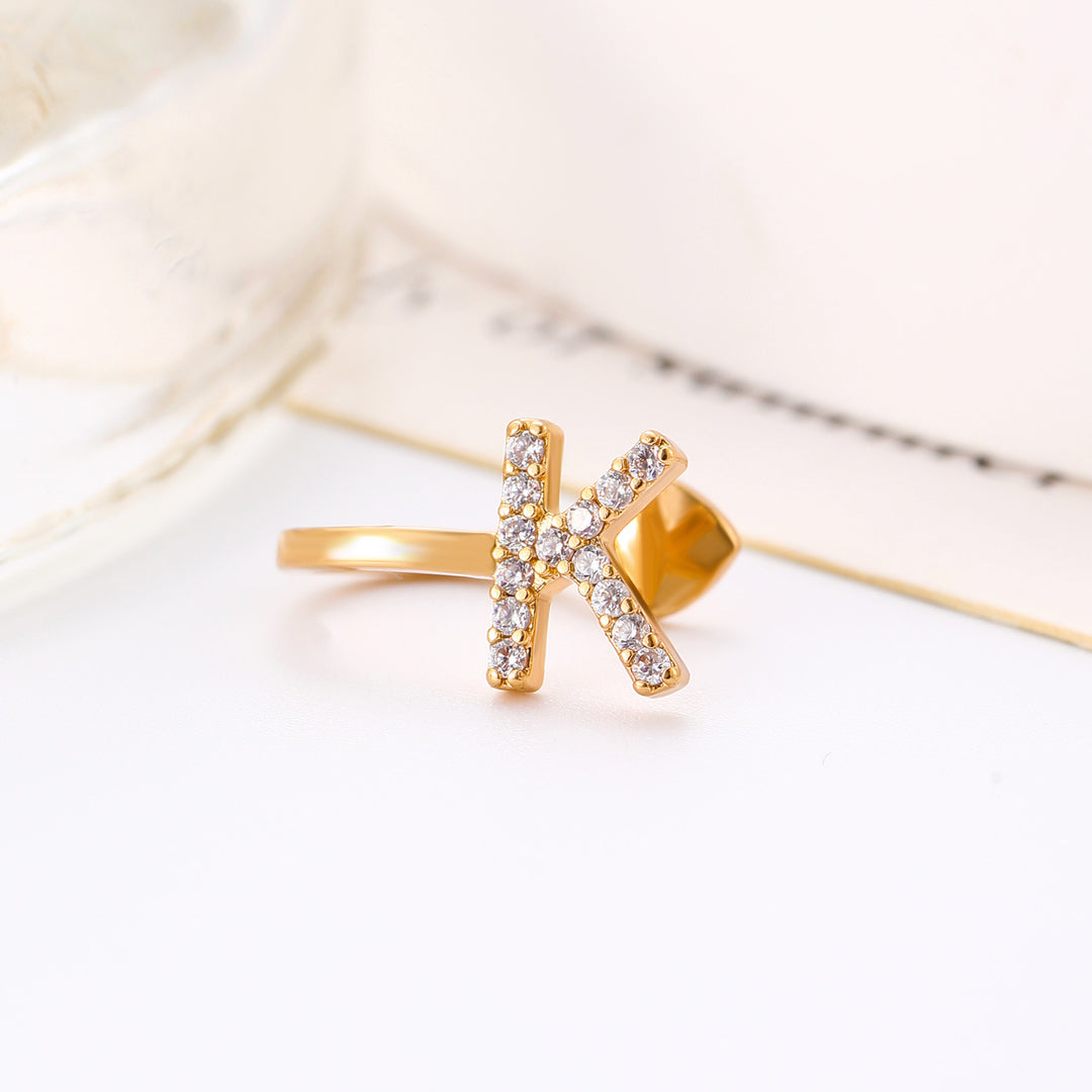 A-Z 26 Letters Paved Diamond Ear Cuffs, Adjustable Diamond Ear Cuffs For Non-Pierced Ears