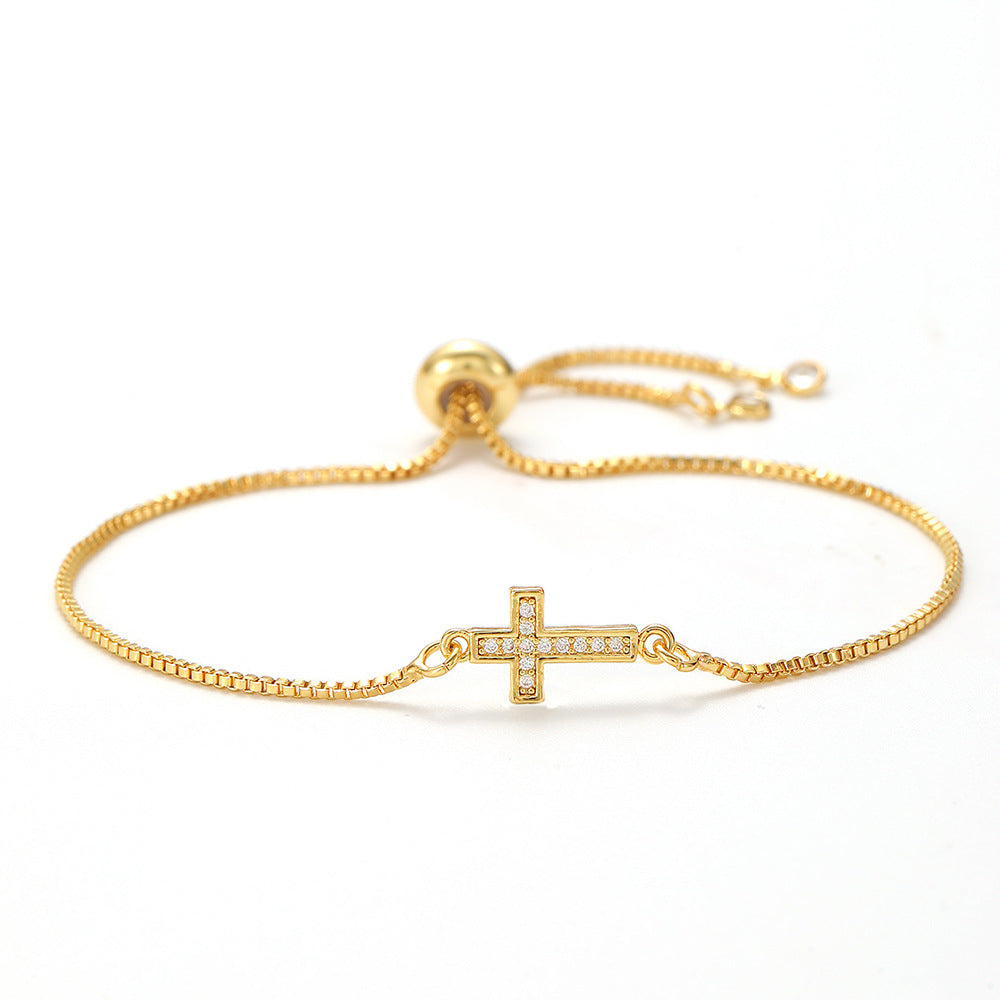 Openwork cross zircon micro-pave bracelet, waterproof and hypoallergenic jewelry for women.