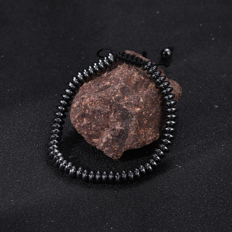 Black Obsidian Geometric Arrow Braided Bracelet with Adjustable Magnetic Beads