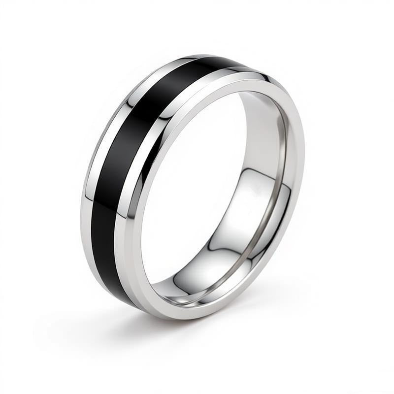 S925 Silver Black Inlay Groove Band Ring, Minimalist Business Unisex Ring, Silver & Gold Tone Available