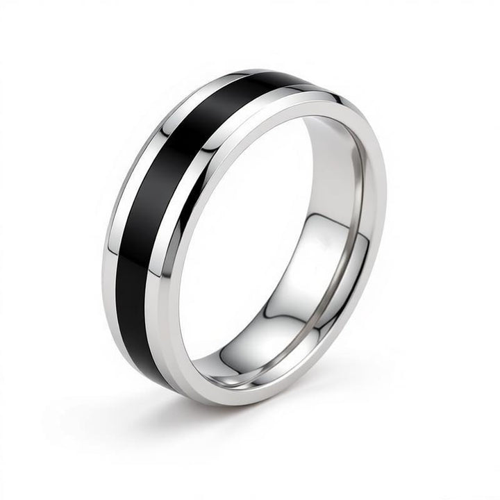 S925 Silver Black Inlay Groove Band Ring, Minimalist Business Unisex Ring, Silver & Gold Tone Available